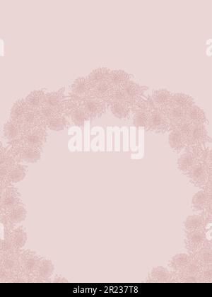 Von Hand gezeichnete Chrysanthemen-Girlande mit Blumenmuster in nebligen Rosenfarben, elegantes Vorlagendesign mit Kopierraum für Hochzeitseinladungen, Begrüßungen, Verpackungen, Kosmetika, Kosmetikprodukte Stock Vektor