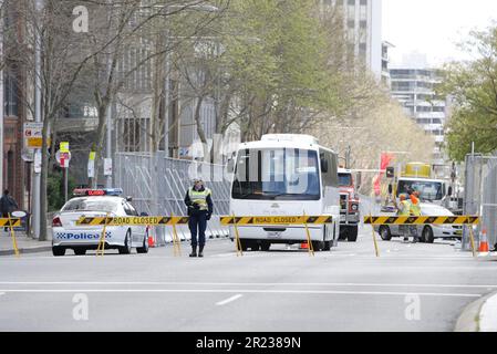 Die Macquarie Street in Sydney ist von hohen Sicherheitskräften umgeben, die zum Opernhaus führen, einem wichtigen Veranstaltungsort der APEC Leaders Week, und zum Intercontinental Hotel, das George W. Bush für die Dauer des Gipfels beherbergt und vom 2-9. September 2007 in Sydney stattfindet. Sydney, Australien. 04.09.07. Stockfoto