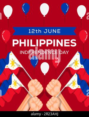 Illustration des philippinischen Unabhängigkeitstages mit Händen mit philippinischen Flaggen Stock Vektor
