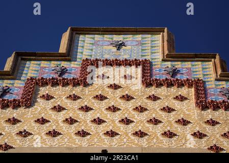 Details der Fassade des Casa Amatller Hauses, ein Meisterwerk von Josep Puig i Cadafalch in der Passeig de Gracia Avenue. Barcelona, Katalonien, Spanien Stockfoto