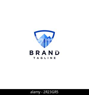 Logo mit Bergmosaik auf Shield Icon. Hat einen starken und maskulinen Eindruck, der durch scharfe, dicke Linien und scharfe Ecken gekennzeichnet ist. Stock Vektor
