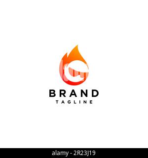 Verspieltes Fire Head Icon Logo-Design. Die Figur ist der Buchstabe G mit einem glühenden Feuer. Stock Vektor