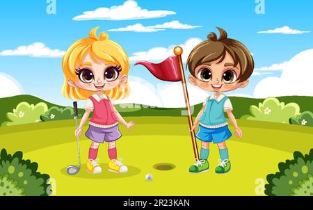 Golfer, der Golf auf dem Golfplatz spielt, Illustration im Freien Stock Vektor