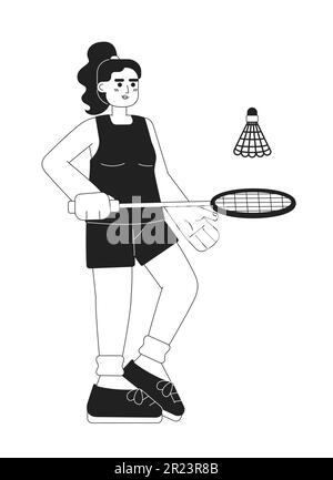 Junge Sportlerin spielt Badminton monochromatische, flache Vektorfigur Stock Vektor