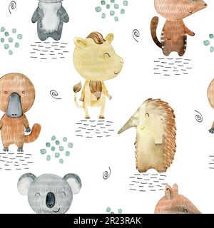 Wasserfarben australische Tiere. Stockfoto