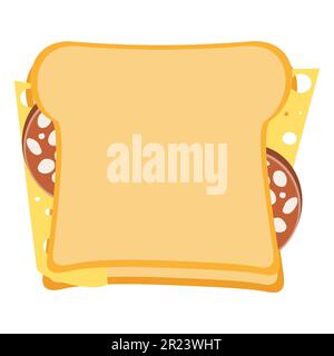 Sandwich mit Käse und Wurst, flache Symboldarstellung auf weißem Hintergrund Stock Vektor