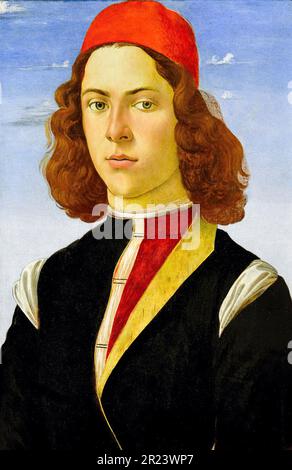 Sandro Botticelli, Porträt eines jungen Mannes, Gemälde 1480-1485 Stockfoto