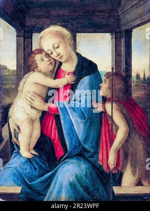 Die Madonna und das Kind, mit dem kleinen Heiligen Johannes dem Täufer, gemalt von Sandro Botticelli, vor 1510 Stockfoto