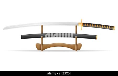 katana-Schwert Ninja-Waffe japanische Krieger-Attentäter Vektordarstellung isoliert auf weißem Hintergrund Stock Vektor
