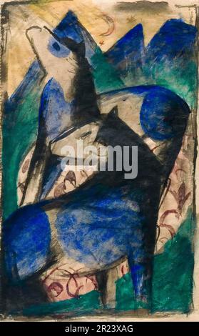 Franz Marc, zwei Blaue Pferde, abstraktes Gemälde 1913 Stockfoto