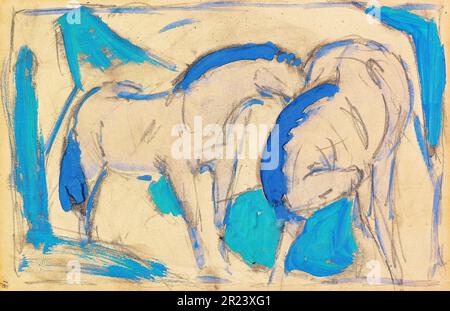 Franz Marc, zwei Pferde, blau-grün, Gemälde 1911 Stockfoto