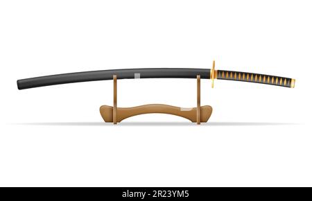 katana-Schwert Ninja-Waffe japanische Krieger-Attentäter Vektordarstellung isoliert auf weißem Hintergrund Stock Vektor