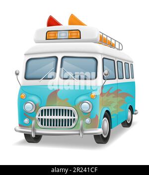 Retro-Minibus für Reise- und Freizeitvektordarstellung isoliert auf weißem Hintergrund Stock Vektor