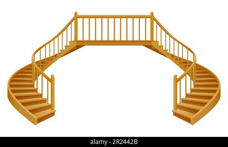 Treppen für das Haus im Inneren zum zweiten Stock aus Holzvektorgrafik isoliert auf weißem Hintergrund Stock Vektor