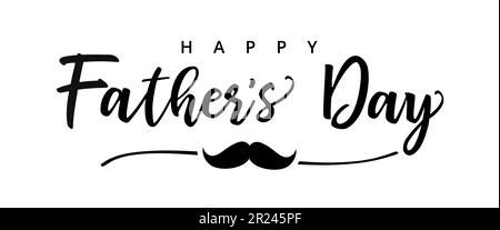 Happy Vathers Day Doodle Schnurrbart Typografie Banner. Konzept für den Vatertag mit eleganter handgeschriebener Schrift und Schnurrbart. Vektordarstellung Stock Vektor