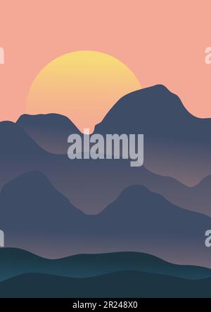 Abstraktes Poster mit minimaler Berglandschaft. Stock Vektor