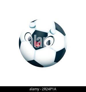 Cartoon-Fußball mit Gesicht, Schulanfang und Bildungsvektorfigur. Lustige niedliche Fußball- oder Fußballfigur für Kinder, die ein Sportmannschaftsmaskottchen oder ein Emoji und Emoticon für die Schule spielen Stock Vektor
