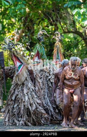 Melanesien, Vanuatu, Ambrym-Inseln, Dorf Ranon. Traditioneller „Rom“-Tanz, einzigartig in diesem Dorf. Stockfoto