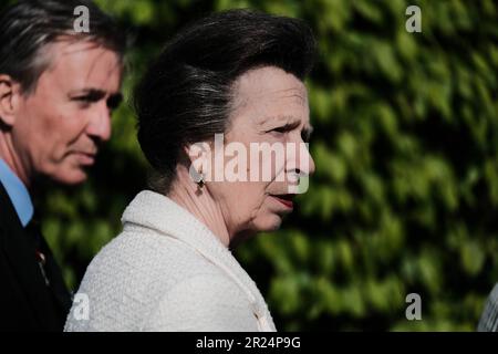 National Memorial Arboretum, Großbritannien. 16. Mai 2023 HRH die Prinzessin Royal feiert den 60. Jahrestag der Royal British Legions, an dem der letzte Soldat aus dem National Service entlassen wurde, und trifft Soldaten und Frauen, die in den verschiedenen Konflikten dienten. Credit Mark Lear/Alamy Live News Stockfoto