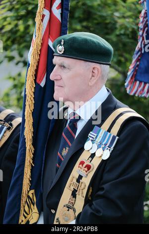 National Memorial Arboretum, Großbritannien. 16. Mai 2023 HRH die Prinzessin Royal feiert den 60. Jahrestag der Royal British Legions, an dem der letzte Soldat aus dem National Service entlassen wurde, und trifft Soldaten und Frauen, die in den verschiedenen Konflikten dienten. Credit Mark Lear/Alamy Live News Stockfoto