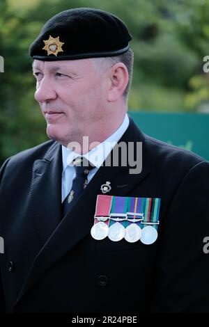 National Memorial Arboretum, Großbritannien. 16. Mai 2023 HRH die Prinzessin Royal feiert den 60. Jahrestag der Royal British Legions, an dem der letzte Soldat aus dem National Service entlassen wurde, und trifft Soldaten und Frauen, die in den verschiedenen Konflikten dienten. Credit Mark Lear/Alamy Live News Stockfoto