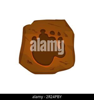 Jurassic-Dinosaurier-Cartoon-Fußabdruck, archäologisches Fossil. Paläontologie Wissenschaftsmuseum oder Evolution Wissenschaft ausgestorbene Reptilien Fußabdrücke, prähistorische Monsterkrallen, archäologische Fossilienvektorabdrücke Stock Vektor