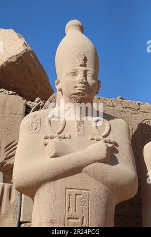 Alte ägyptische Statuen im Karnak-Tempel in Luxor, Ägypten Stockfoto