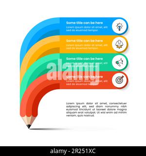 Infografik-Vorlage mit Symbolen und 4 Optionen oder Schritten. Bleistift. Kann für Workflow-Layout, Diagramm, Banner, webdesign verwendet werden. Vektorgrafik Stock Vektor