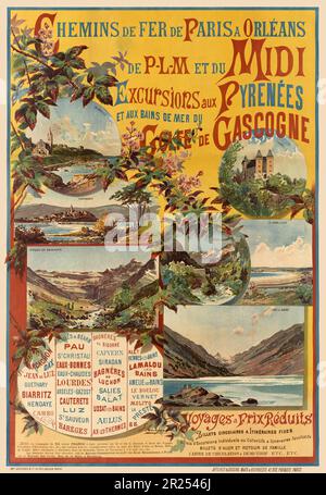 Chemins de fer de Paris à Orléans. Ausflüge aux Pyrénées von Eugène Victor Bourgeois (1855-1909). Poster wurde 1891 in Frankreich veröffentlicht. Stockfoto