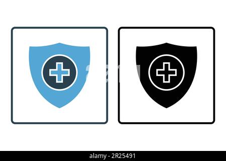 Symbol Krankenversicherung. Sicherheitsvektorsymbol, Schutz, Schild, Sicherheitssystem, medizinisches Schild. Solides Icon-Design. Einfache Vektorkonstruktion editierbar Stock Vektor