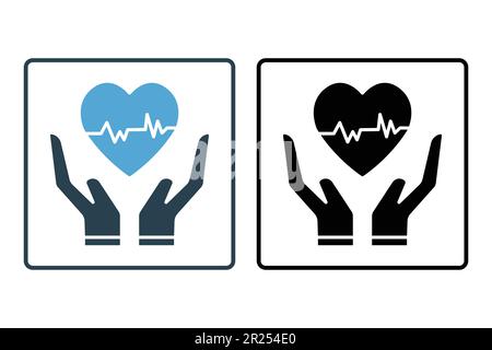 Symbol für Lebensversicherung. Gesundheitssymbol, Hände halten Herz. Symbol für Krankenversicherung. Solides Icon-Design. Einfache Bearbeitung von Vektorkonstruktionen Stock Vektor