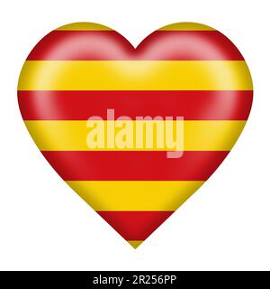 Katalonien-Flagge Herztaste mit Schnittpfad 3D Abbildung Stockfoto