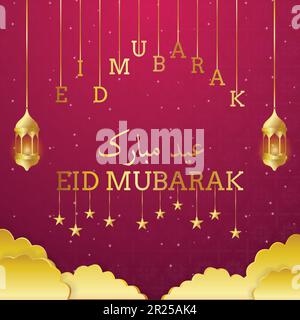 Eid mubarak islamisches Golddesign isoliert auf Verlaufshintergrund Vektordarstellung Stock Vektor