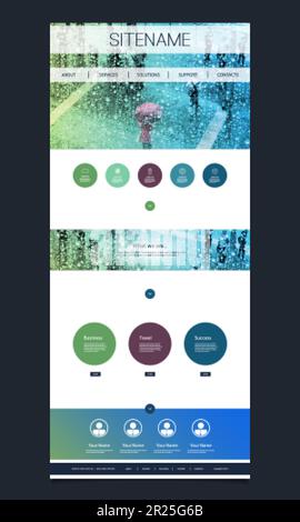Einseitige Websitevorlage mit „Header Rainy Street“-Design Stock Vektor