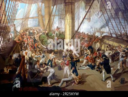Der Fall von Nelson in der Schlacht von Trafalgar, 21. Oktober 1805, Denis Dighton, ca. 1825, Stockfoto