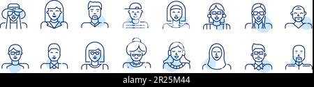 Gruppe von Avatarsymbolen für Personen. Pixelgenaue, bearbeitbare Kontursymbole Stock Vektor
