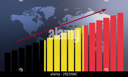 Belgische Flagge auf Balkendiagramm-Konzept mit steigenden Werten, wirtschaftlicher Erholung und Verbesserung der Wirtschaft nach der Krise und anderen Katastrophen wie Wirtschaft und b Stockfoto