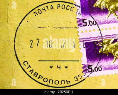 MOSKAU, RUSSLAND - 30. OKTOBER 2022: Briefmarke der Stavropol Post in Russland. Vom 2017 Stockfoto