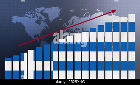Griechische Flagge auf Balkendiagramm-Konzept mit steigenden Werten, wirtschaftlicher Erholung und Geschäftsverbesserung nach der Krise und anderen Katastrophen wie Wirtschaft und Bus Stockfoto