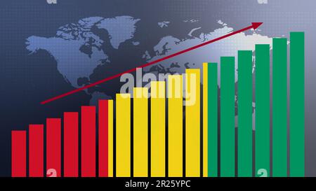 Guinea-Flagge im Balkendiagramm-Konzept mit steigenden Werten, wirtschaftlicher Erholung und Geschäftsverbesserung nach der Krise und anderen Katastrophen wie Wirtschaft und Bus Stockfoto