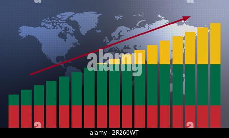 Litauische Flagge auf dem Balkendiagramm Konzept mit steigenden Werten, wirtschaftlicher Erholung und Geschäftsverbesserung nach der Krise und anderen Katastrophen wie Wirtschaft und Stockfoto