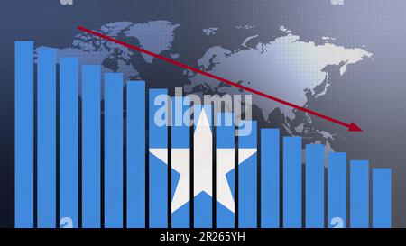 Somalia Flagge auf Balkendiagramm Konzept mit abnehmenden Werten, Konzept der Wirtschaftskrise, politische Konflikte, Kriegskonzept mit Flagge Stockfoto