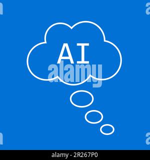 Künstliche Intelligenz und KI. Comics-Gedankenblase mit Text. Vektordarstellung auf blau isoliertem Hintergrund. Stockfoto