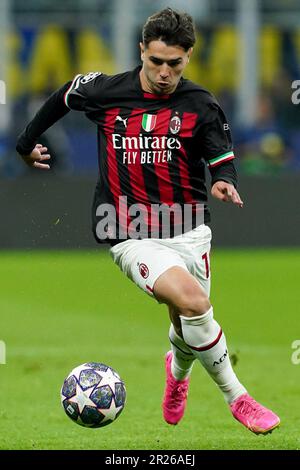 Mailand, Italien. 16. Mai 2023. Brahim Diaz von AC Mailand während des Halbfinalspiels der UEFA Champions League zwischen dem FC Internazionale und dem AC Mailand am 16. Mai 2023 im Stadio San Siro, Mailand, Italien. Kredit: Giuseppe Maffia/Alamy Live News Stockfoto