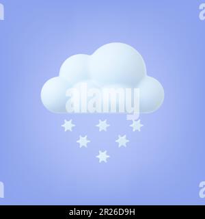 Schneebedeckte Wolke 3D Wettersymbol. Schneefall, Schneeflocken fallen. Winterschnee, plastische Imitation von Naturvektoren Grafikelement Stock Vektor
