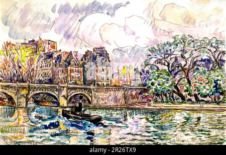 Paris: Le Place Dauphine-Gemälde in hoher Auflösung von Paul Signac. Stockfoto