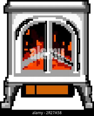 Flammenkamin Spiel Pixel Art Vektordarstellung Stock Vektor