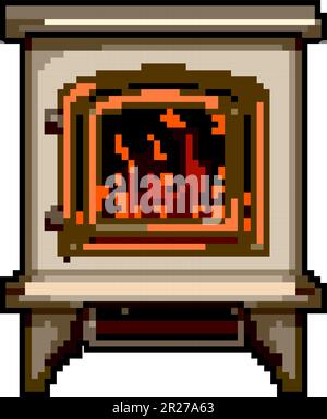 Möbel Kamin Spiel Pixel Art Vektordarstellung Stock Vektor