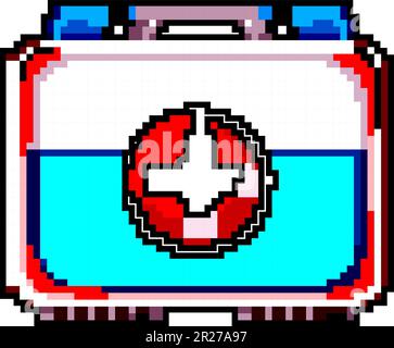 Medizin erste-Hilfe-Kasten Spiel Pixel-Art-Vektordarstellung Stock Vektor