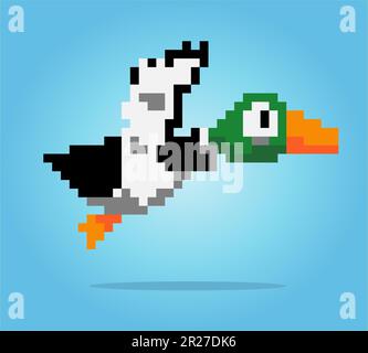 8-Bit Pixel Flying Duck Image Abbildung: Tier in Vektor Stock Vektor